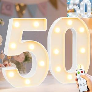lot 48587 image: Pooqla 50th Birthday Decorations for Women Men, Decorative Marquee Numbers with Remote, Light Up 50 Sign for Party Backdrop 50th Wedding Anniversary Decor, Warm White and Cool White Number 50