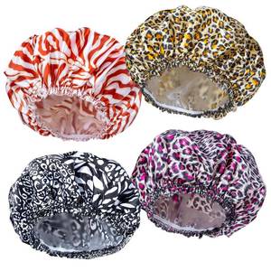 lot 45372 image: Shower Caps for Women, 4 PCS Reusable Waterproof Bath Cap