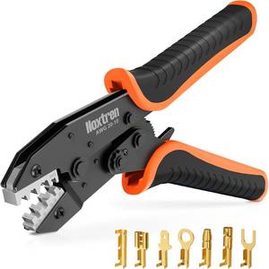 lot 45374 image: Crimping Tool for Non-Insulated Open Barrel Terminals Receptacles - AWG 20-10 Ratchet Wire Terminal Crimping Pliers Fits Weather Pack, Harness Terminals, AMP, Deutsch, Delphi, Solar Connectors