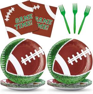 lot 45382 image: ZVK Football 10 Dinner Paper Plates 13 Napkins Set with Forks Party Dinnerware Disposable Serve 20