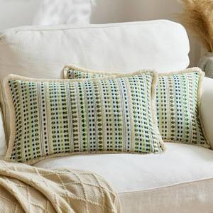 lot 45386 image: Embroidered Throw Pillow Cover Set of 2, Spring Summer Boho Farmhouse Decorative Pillow Case with Tassels, Textured Cushion Cases for Sofa Living Room Home Decor (Green, 12 x 20)