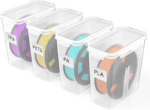 lot 45398 image: 4 Pack Semi-Transparent Filament Storage Box,3D Printer Filament Storage Airtight Storage Container,4L Waterproof and Dustproof Filament Organizer Box with Label for Home & Office Setup