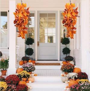 lot 45400 image: 2 pcs 31.5inch Fall Hanging Maple Leaves Plants Autumn Wall Decor Wall Hanging Maple Leaves for Autumn Indoor Outdoor Home Fireplace Thanksgiving Party Halloween Decor