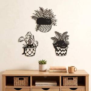 lot 45407 image: Fiwochic 3 Pcs Black Cat Metal Wall Decor Cute Blakc Cat Botanical Wall Art Leaves Art Potted Plant Decoration for Cats Lover Minimalist Room Living Room Patio Decor Gift
