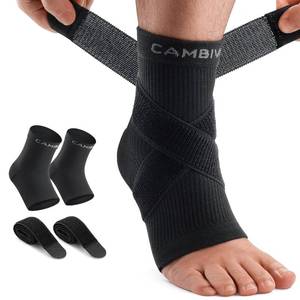 lot 45410 image: CAMBIVO 1 Pair Ankle Braces with Straps, 15-20 mmHg Ankle Compression Socks for Women and Men for Working, Breathable and Comfortable Fit for Sports, Recovery, Work, and Daily Wear (Black, Large)
