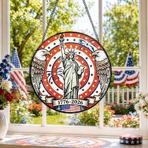 lot 45412 image: America 250th Anniversary Stained Glass Window Hanging Suncatcher