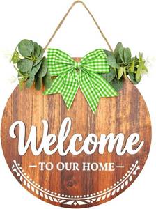 lot 45416 image: 3D Wooden Welcome Sign for Front Door Welcome Decor Sign Hanging Home Porch Wall Decor Welcome Home Porch Wall Sign with Bow-Knot Wreath Gift for Entryway Porch Front Door(Brown)