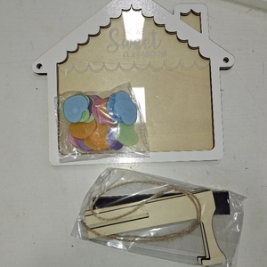 lot 45419 image: Qunclay House Shaped Classroom Reward Jar with Colorful Acrylic Hearts, Home Sweet Classroom Decor Positive Behavior Reward System with Magnet Wooden Stand Hanging Rope for Home Good Habit Training