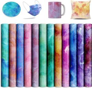 lot 45420 image: Transfer Sheets-Watercolor Marble Sublimation Paper for Blank T-Shirts Cup Coasters Mug,12pcsSet, 12x12 Green Blue Purple P