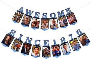lot 45424 image: Epakh Pre-Strung Awesome Since 1976, 50th Birthday Photo Banner, Black Blue Paper Milestone Decor, 4x6 Photo Display for Adult 48th Birthday Party Supplies