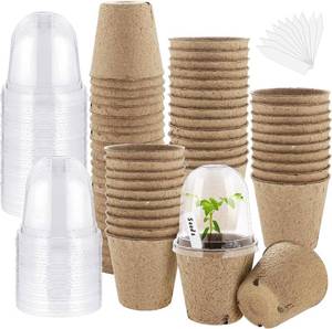 lot 45428 image: Hahood 60 Set Plant Seeding Pots with Humidity Dome, 3 Inch Peat Pots Seed Starter Pots Plant Nursery Pots with Plant Labels for Seedlings Garden Vegetable Germination
