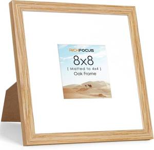 lot 45430 image: RICHFOCUS 8x8 Picture FrameSquare Rustic 8 x 8 Frame Matted to 4x4Solid Oak Wood 8x8 Photo Frames for Wall Hanging & Tabletop DisplayNatural Oak, 1 Pack
