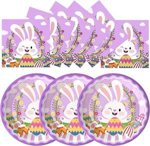 lot 45431 image: 40 PCS Easter Plates and Napkins, 9 Inch Disposable Bunny Dessert Plates for Easter Party Decorations, Serve 20