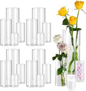 lot 45437 image: Clear Glass Cylinder Vases for Centerpieces, 4,6,8,10 Inch Tall Clear Flower Vases Wedding Decorations, Glass Hurricane Candle Holder for Table Shelf (16 Pack(4,6,8,10 Inch))