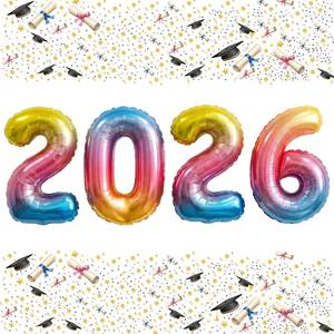 lot 45449 image: 2026 Number Balloons Set 40 Inch Gradient Color Foil Balloons for Graduation Party Decorations & Supplies, Year 2026 Balloon Banner for Events
