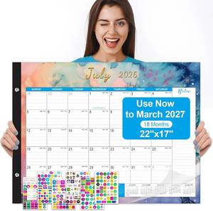 lot 45475 image: Gannyfer Large Desk Calendar 2026-2027, 22 x 17 Desk Top Calendar, 18 Months Use Now to Mar 2027, Monthly Desk Pad Calendar 2026 with Daily Blocks, Thick Paper, Corner Protectors - Starry Sky