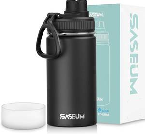 lot 78011 image: SASEUM 12 oz Stainless Steel Water Bottle, BPA-Free Insulated Bottle with Leak Proof Spout Lid, Wide Mouth Metal bottle for School, Gym and Travel Black