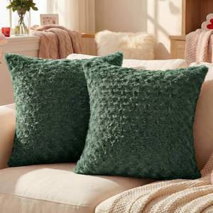 lot 78017 image: FUTEI Pack of 2 Rose Textured Throw Pillow Covers 20x20 Inch, Dark Green