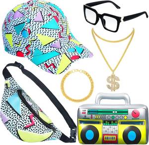 lot 78018 image: Hicarer 6 Pcs 80s 90s Hip Hop Costume Accessories Set