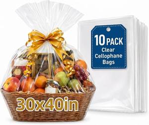 lot 78021 image: LOT OF TWO - Cellophane Bags 30x40 Inch 10 Pcs for Gift Baskets, Blanket &amp Raffle Basket