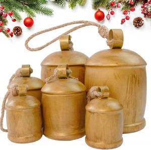 lot 78032 image: Rowfad 6 Pcs Harmony Cow Bells Vintage Christmas Gold Bells, Decorative Large Rustic Hanging Bell Ornaments for Mantel Garlands Table Centerpiece Set of 6 (6, Single Bell (Pcs))