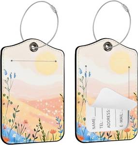 lot 78046 image: Seorsok 2Pcs Luggage Travel Tags for Suitcases,Cute Floral and Mountains PU Leather Name Tag with Privacy Cover&ID Label Address Card and Durable Metal Ring Suitable for Men Women Handbags Backpack