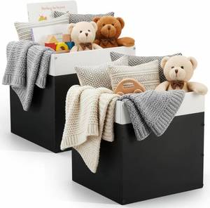 lot 78053 image: AceOrbit 2 Pack Black Wood Crates Wooden Storage Box, Modular Open Cube Bins 11x11x11 Inch Stackable Wooden Storage Bins with Handles for Closet Shelf Toy Book Clothes Home Office
