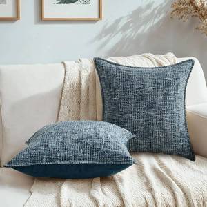lot 78055 image: HAUSSY Pack of 2 Chenille Tweed Throw Pillow Covers 20x20 Inch, Navy Blue