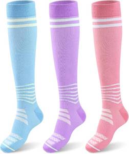 lot 78058 image: Compression Socks for Women - 15-20mmHg Plus Size Knee High Graduated Support (3 Pairs) - Breathable Striped Socks for Running, Athletics, Travel & Pregnancy