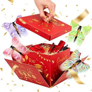 lot 78063 image: Red Graduation Butterfly Gift Box,  Red Reusable DIY Unique Gift Box with Surprise Flying Butterfly for Graduation, Birthdays, Winter, Wedding Party Decoration