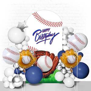 lot 78071 image: Baseball Arch Backdrop Stand Cover 7.2ft Sports Baseball Spandex Arch Cover Backdrop Fabric 2-Sided Birthday Round Top Backdrops Covers for Boys Baby Shower Birthday Party Background STOCK PHOTO APPROXIMATE
