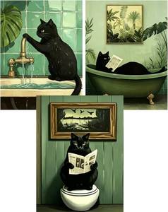 lot 78076 image: 3 Pack 5D Diamond Painting Kits for Adults,Funny Black Cat Diamond Art Kits