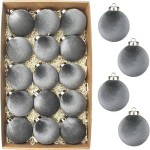 lot 78086 image: Neutral Velvet Christmas Tree Ornaments Set 3.15 Inch - Gray Xmas Hanging Baubles 15 PCS, Large Flocked Elegant Christmas Ball Ornaments, Shatterproof Decor for Holiday (Gray)