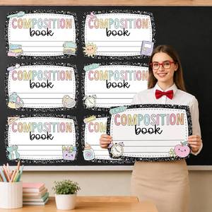 lot 78092 image: 6Pcs Composition Book Bulletin Board Decoration Paper Composition Notebook Classroom Labels Names Tags Large Desk Name Plates 23.6 x 15.7 Inch Bulletin Board Trim for School Wall Door Teacher Supplies