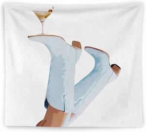 lot 78103 image: WNAGT Western Tapestry, Preppy Light Blue Cowgirl Boots Martini Tapestry Wall Hanging, Western Cowgirl Wall Blanket Decor for Girls Bedroom Room College Dorm Apartment Home Bar, 50x60 Inch - COLOR IS PURPLE