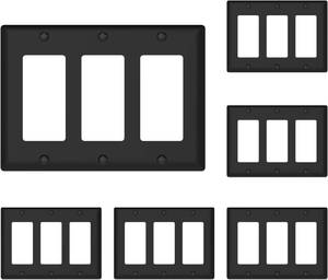 lot 78114 image: TOPELER 3-Gang Decorator Wall Plates, Electrical Outlet Cover, Unbreakable Impact Resistant Faceplate for Decorator Receptacle Outlet Switch, Standard Size 4.5x6.38, Glossy Black, 6 Pack
