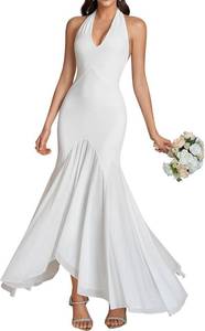 lot 78129 image: HTZMO Women Formal Sexy V Neck Halter Tie Maxi Dress Bodycon Flowy Wedding Guest Cocktail Elegant Long Dresses SIZE S