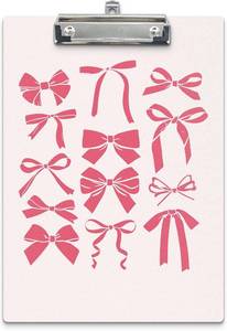 lot 78130 image: Preppy Coquette Hot Pink Bow Ribbon Wooden Clipboard for Girls, Standard A4 Letter Size 9x12.6 Inch