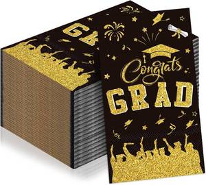 lot 78132 image: Supervitae 50pcs 2026 Graduation Paper Napkins Congrats Grad Disposable Cocktail Napkins for High School University College Graduation Party Lunch Dinner Decoration Supplies (Black,Gold)