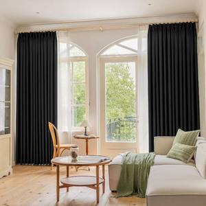 lot 78141 image: Black Blackout Pinch Pleat Curtain 108 Inches Long for Bedroom - Extra Long Thermal Insulated Pleated Drape for Living Room Hotel (1 Panel, 52W x 108L)