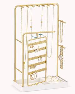 lot 78182 image: Lolalet Jewelry Organizer Stand, No Assembly Needed Display Storage with Rotating Earring Holder for Room Dorm Decor Necklace Bracelet Rings, Gifts for Mom Women Girls Mothers Day -Gold