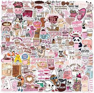 lot 78190 image: LOT OF TWO PACKS - 100PCS Funny Coffee Stickers,Waterproof Vinyl Stickers for Water Bottles Laptop