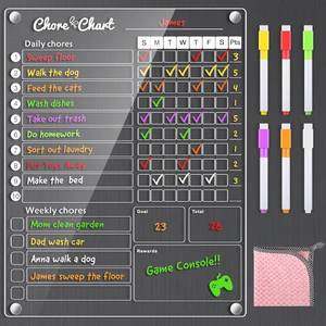 lot 78196 image: Acrylic Magnetic Chore Chart for Kids,Chores Chart for Fridge Refrigerator,Dry Erase Behavior Chore Chart for Multiple Kids,Responsibility Reward Chart for Teens Adults Family,11.5x15(1 Pack)