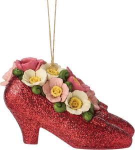 lot 78202 image: Enesco The Wizard of Oz by Jim Shore Glitter Ruby Slippers Filled with Poppies Hanging Ornament, 2.24 Inch, Multicolor