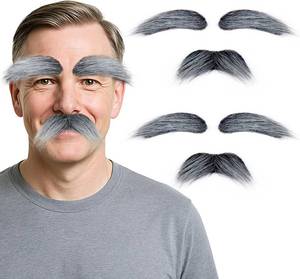 lot 78204 image: Miss U Hair 2Pcs Men Fake Mustache and Eyebrows Self Adhesive Costume Beard for Adults and Teens Mustache