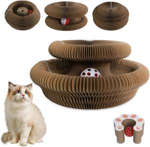 lot 78210 image: Cat Scratcher Board Foldable with Bell Ball, Interactive Mental Physical Exercise for Indoor Cats Toy, 3-in-1 Magic Organ Cat Toy Protects Furniture, Corrugated Cardboard Scratching Pad