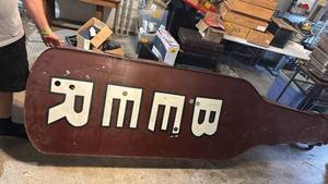 lot 5052 image: 12 ft Vintage Neon Sign Pimms Red Maroon Curved Glass Letters - Retail $0