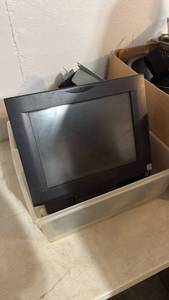 lot 5066 image: Mixed Electronics Lot Flat Panel Monitor Linksys Router Cables Stand - Retail $0