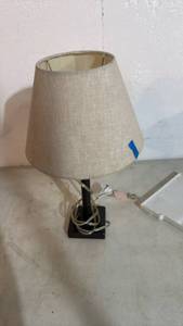 lot 5069 image: Table Lamp with Beige Linen Shade and Black Base - Retail $0