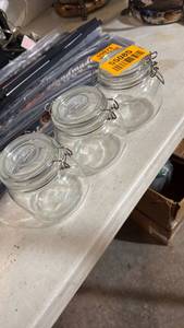 lot 5085 image: Glass Storage Jars with Clamp Lids 4-Piece Set - Retail $0